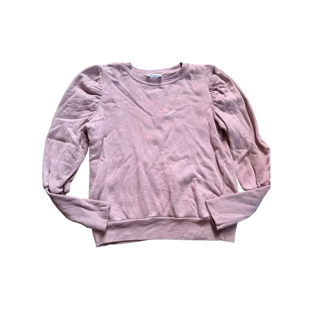 Republic Pink Puff Sleeve Crewneck Pullover Sweatshirt